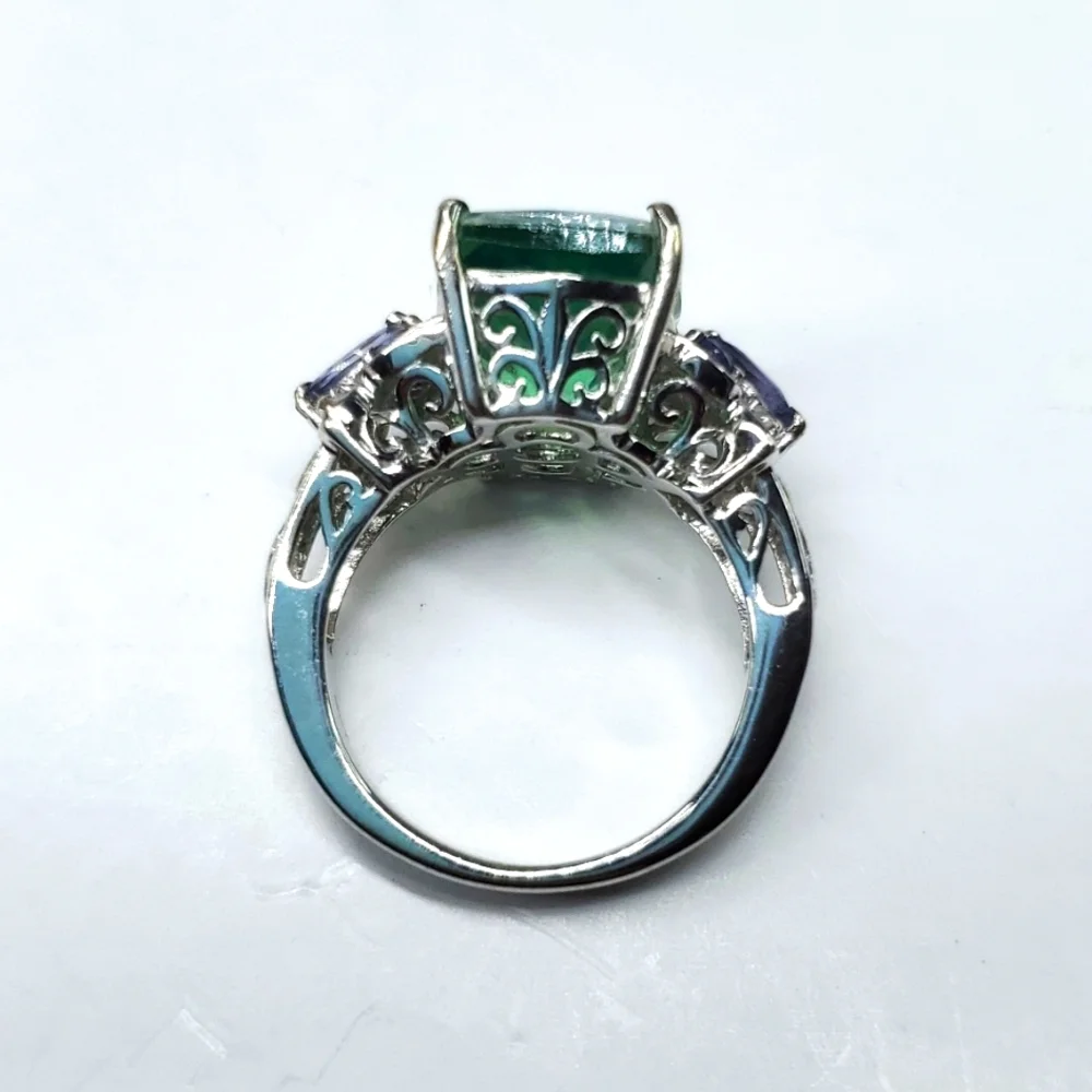 Peacock Triplet Quartz Butterfly Tanzanite Ring Platinum Sterling Silver